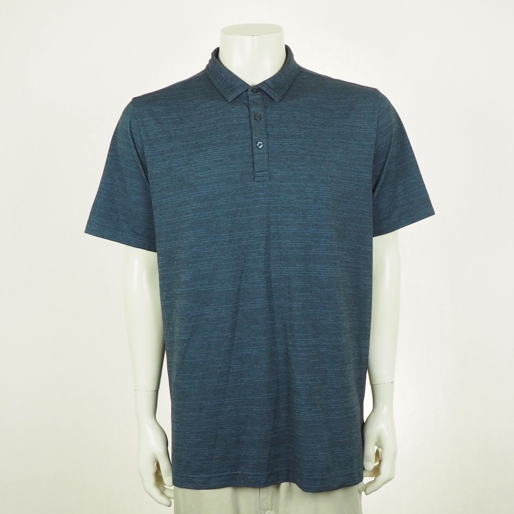 Travis Mathew Golf Polo Shirt Mens XL Heather Dark Blue Tour Issue Collar Logo